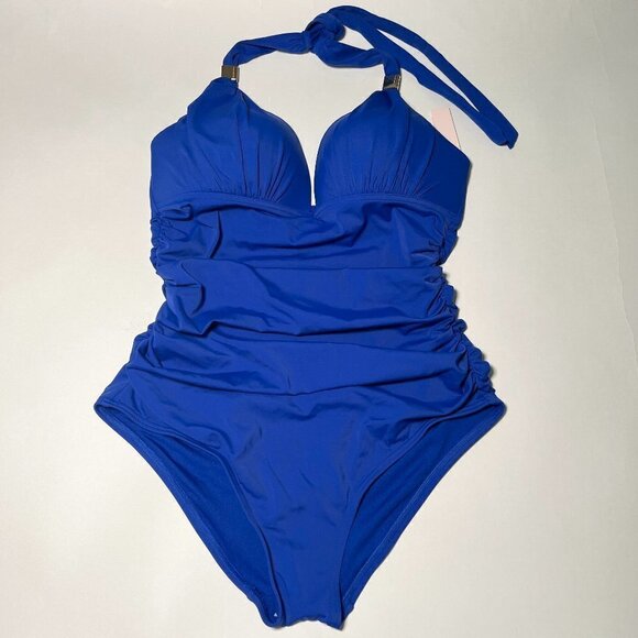 Victoria Secret Medium M Forever One Piece Swimsuit Bikini Push Up Ruched Blue - Picture 1 of 7